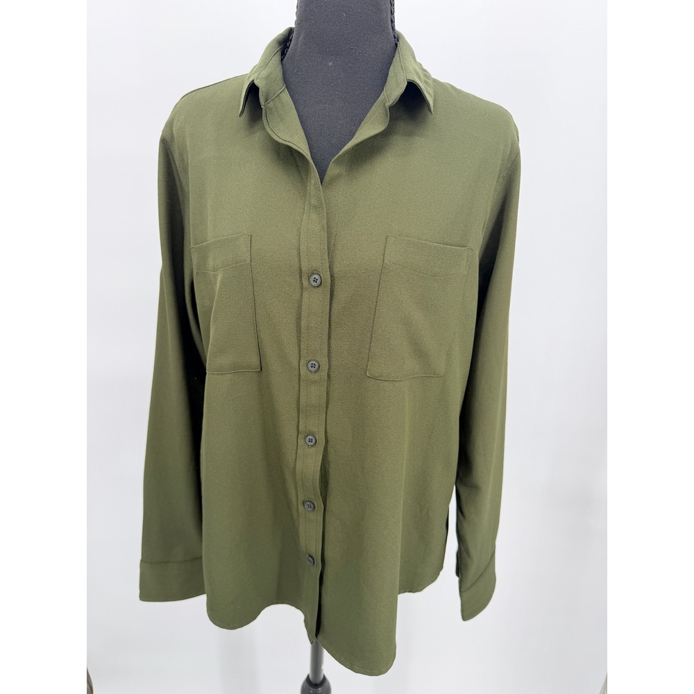 Mercer+Mettle Button Down Women Medium Olive Green Excellent MM2013 Stretch